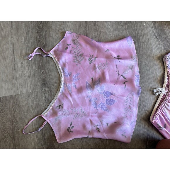 Vtg 90s California Dynasty Pink Satin Cami Pajama Pants 2 Pc Set Lace Trim M - Picture 3 of 11